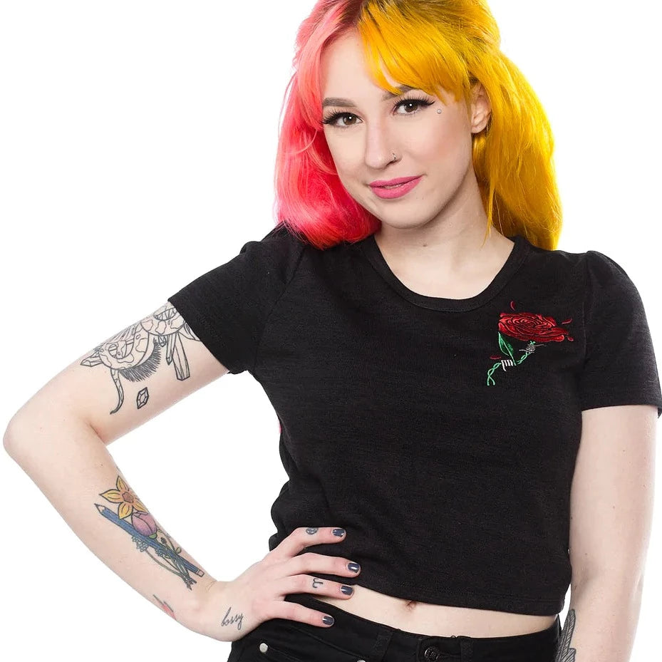 Barbed Wire Rose Crop Tee